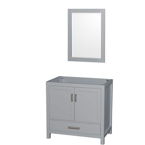 Wyndham Collection Sheffield 35 in. W x 21.5 in. D x 34.25 in. H Single Bath Vanity Cabinet without Top in Gray with 24" Mirror