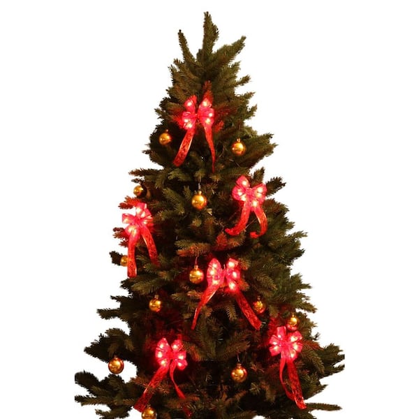 4-Pack Red LED Christmas Tree Bows Mini Lighted Holiday Decoration Light 4 in 