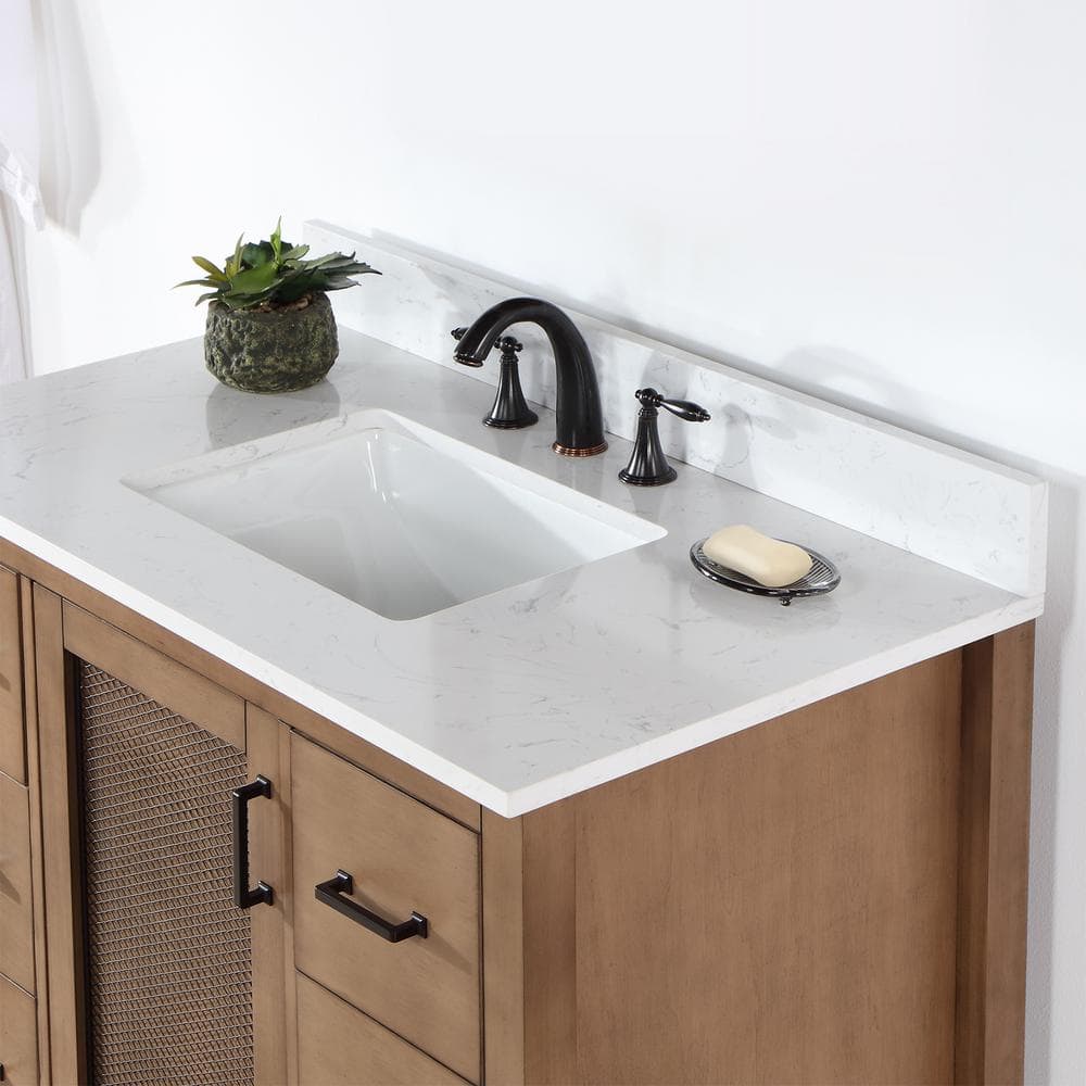 Hadiya 42" Brown Pine Vanity with White Stone Top