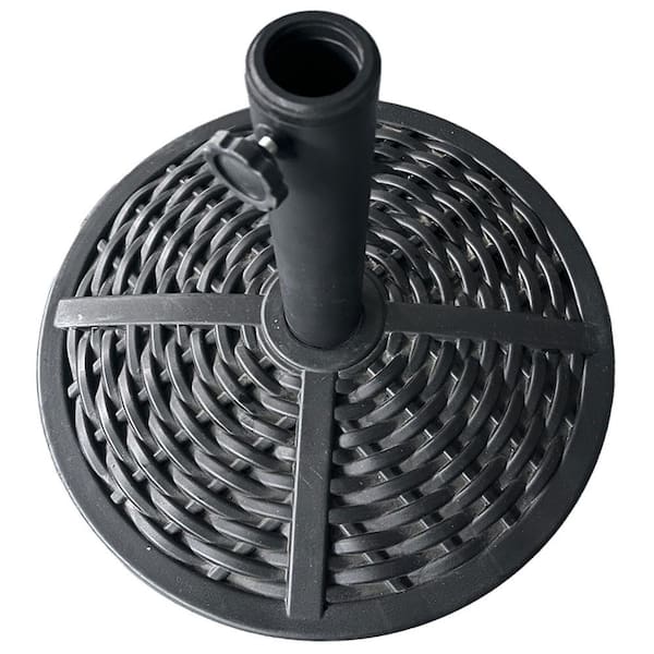 Hiland Round Wicker-Look Concrete Filled Patio Umbrella Base in Black