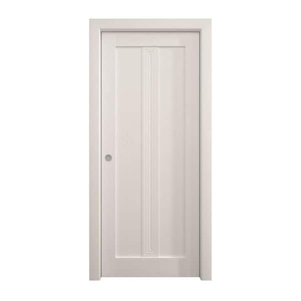 28 in. x 84 in. Painted White Oak Solid Wood Pocket Door with Hardware