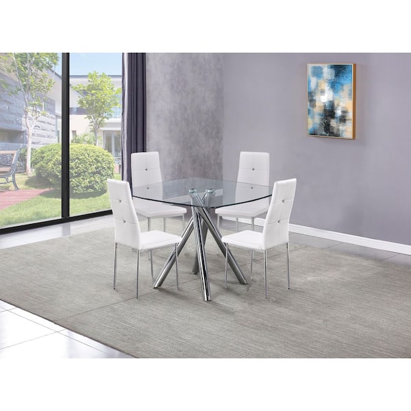 Best Master Furniture Fermin 5-Piece White Modern Glass Dining Set
