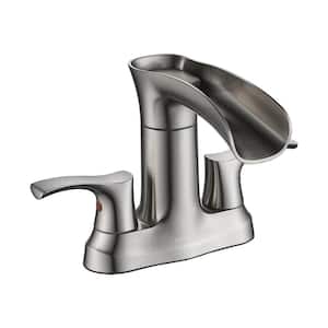 4 in. Centerset Double-Handle High Arc Bathroom Faucet with Valve Included in Brushed Nickel