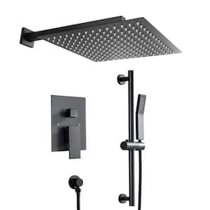 2-Spray Patterns with 1.8 GPM 12 in. Wall Mount Dual Shower Heads with Valve in Matte Black