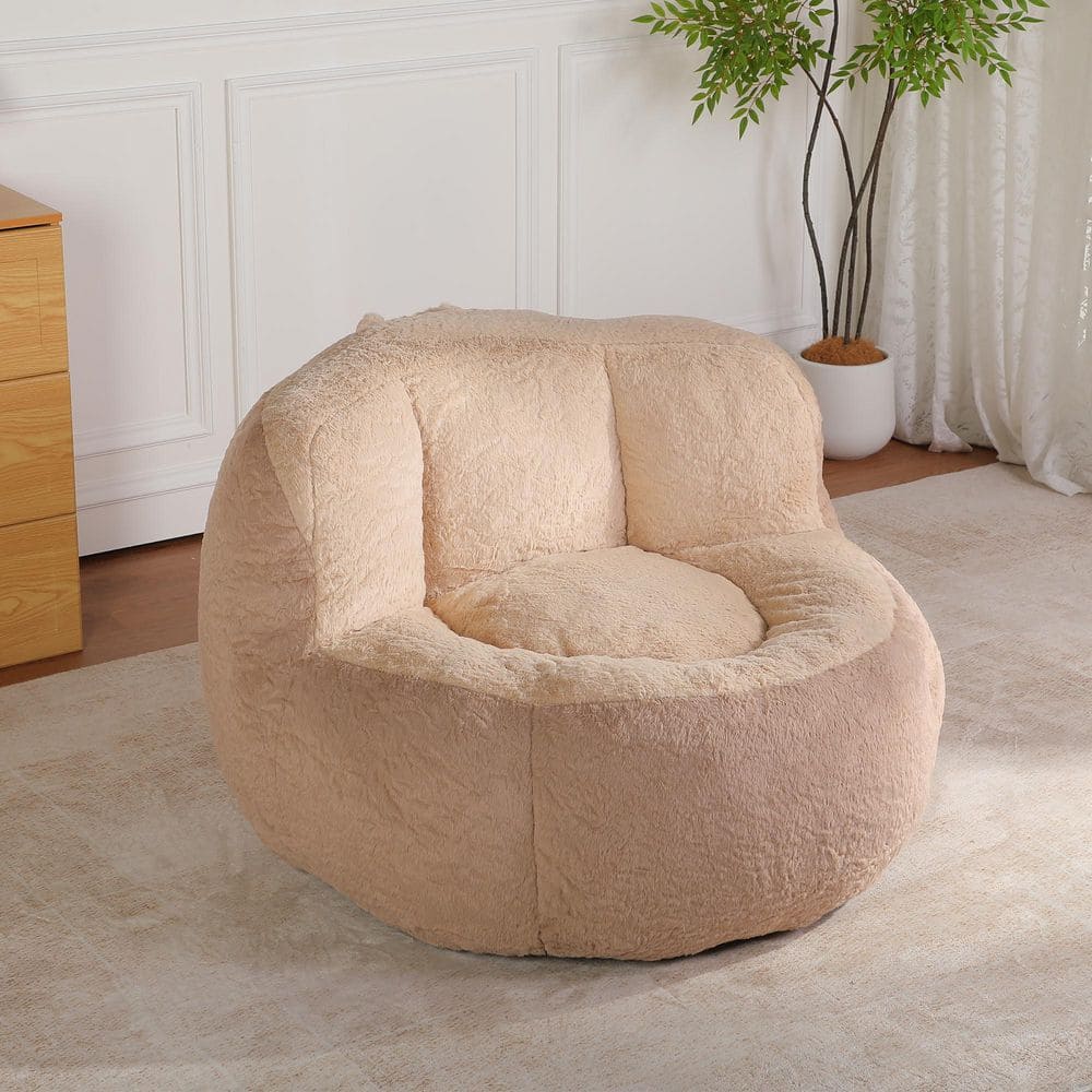 Brown Camel Multicolor Faux Fur Oversized Bean Bag Chairs Lounger Sofa Filled with Shredded Sponge