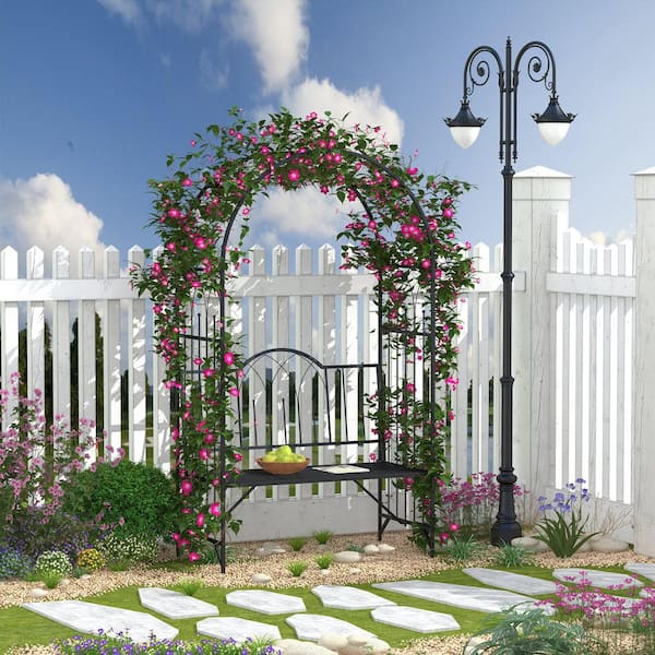 45 (L)X23(W)X80(H)in. Outdoor Black Trellis Metal Garden Arch Outdoor Garden Arbor for Climbing Plants and more
