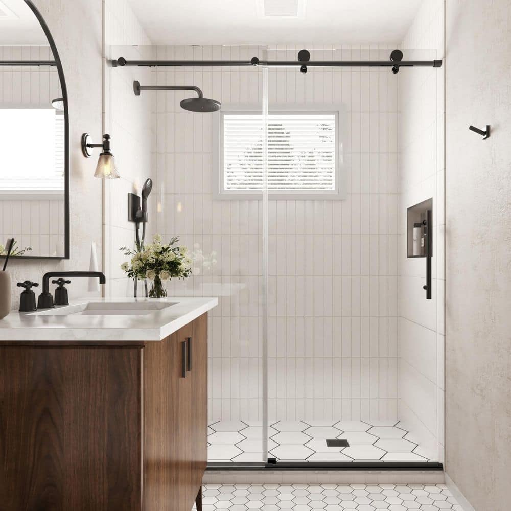 Los Flexi 56-60 in. W x 74 in. H Frameless Soft Close Single