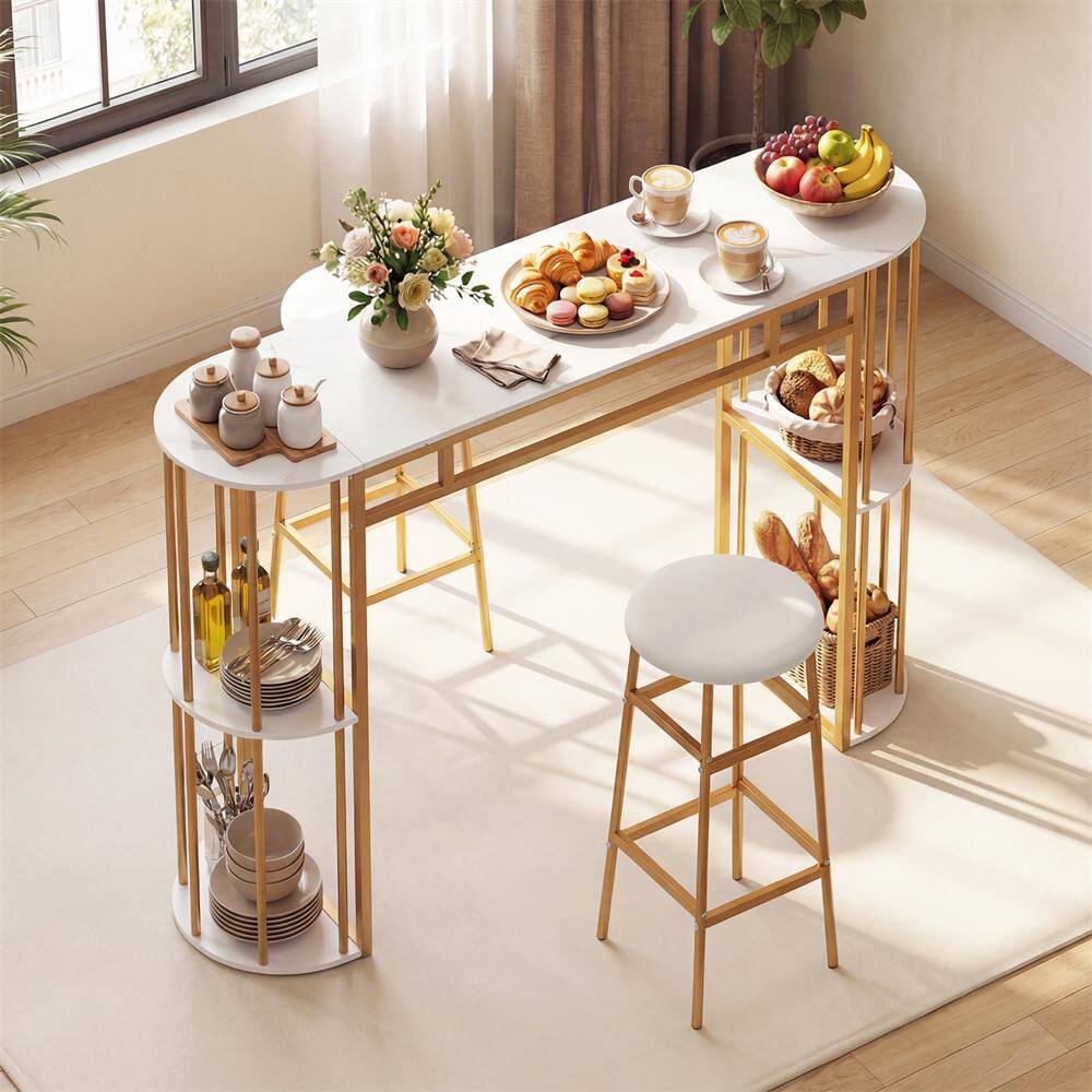 VGnewtrend バストエルコレ ヘラクレス テーブル ゴールド スツール HONEY JOY Bar Table Set for 2 with Storage Shelves 42 in. H Dining