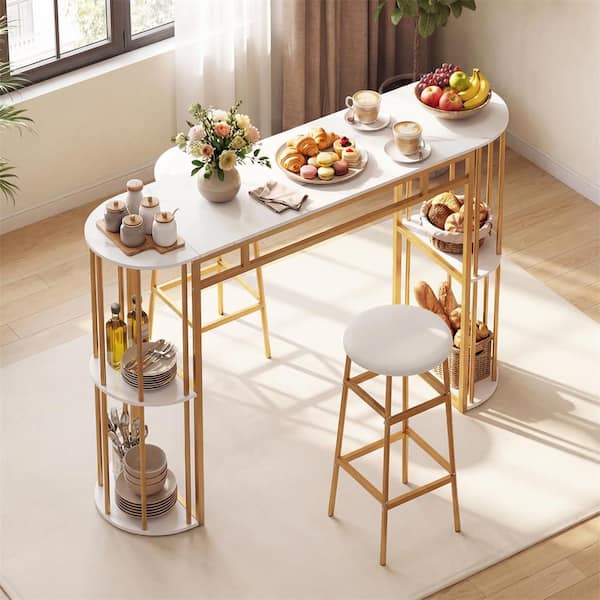 HONEY JOY Bar Table Set for 2 with Storage Shelves 42 in. H Dining