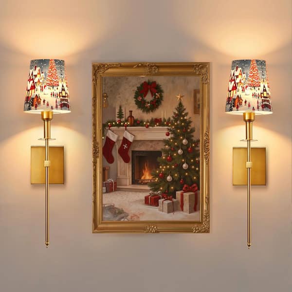 5 in. 1-Light Modern Gold Wall Sconces with Rechargeable Function, Remote Dimming,Fabric Shades for Living Room (2-Pack)