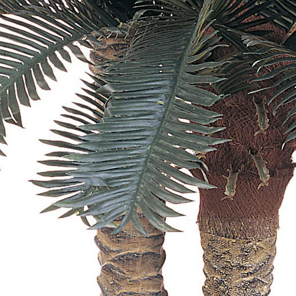 Double Potted Green Silk Palm Tree with Wicker Basket