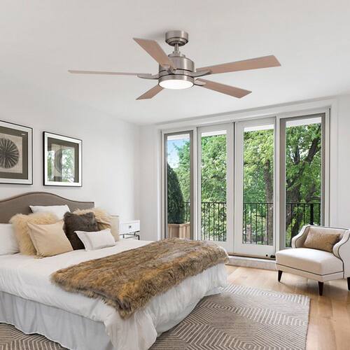 52 in. Modern Indoor Bronze 3-Colors LED 6-Speeds Industrial Ceiling Fan with Light Kit and Remote Brushed Nickel Finish FANNEHONNE Ceiling Fans With Lights