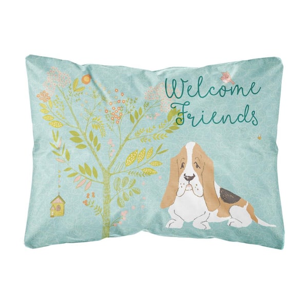 Caroline s Treasures 12 in. x 16 in. Multi Color Lumbar Outdoor Throw Pillow Welcome Friends Basset Hound BB7600PW1216 The Home Depot