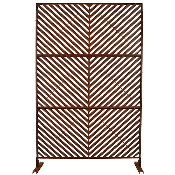Tidoin 6.3 ft. x 4 ft. Rust Red Steel Freestanding Flat Flat Top Decorative Privacy Screen Metal Fence Panel