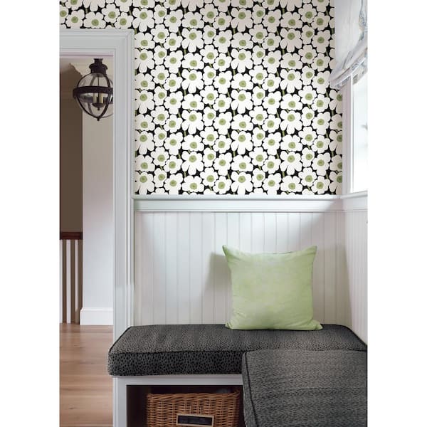 Black Pieni Unikko Peel and Stick Wallpaper Sample