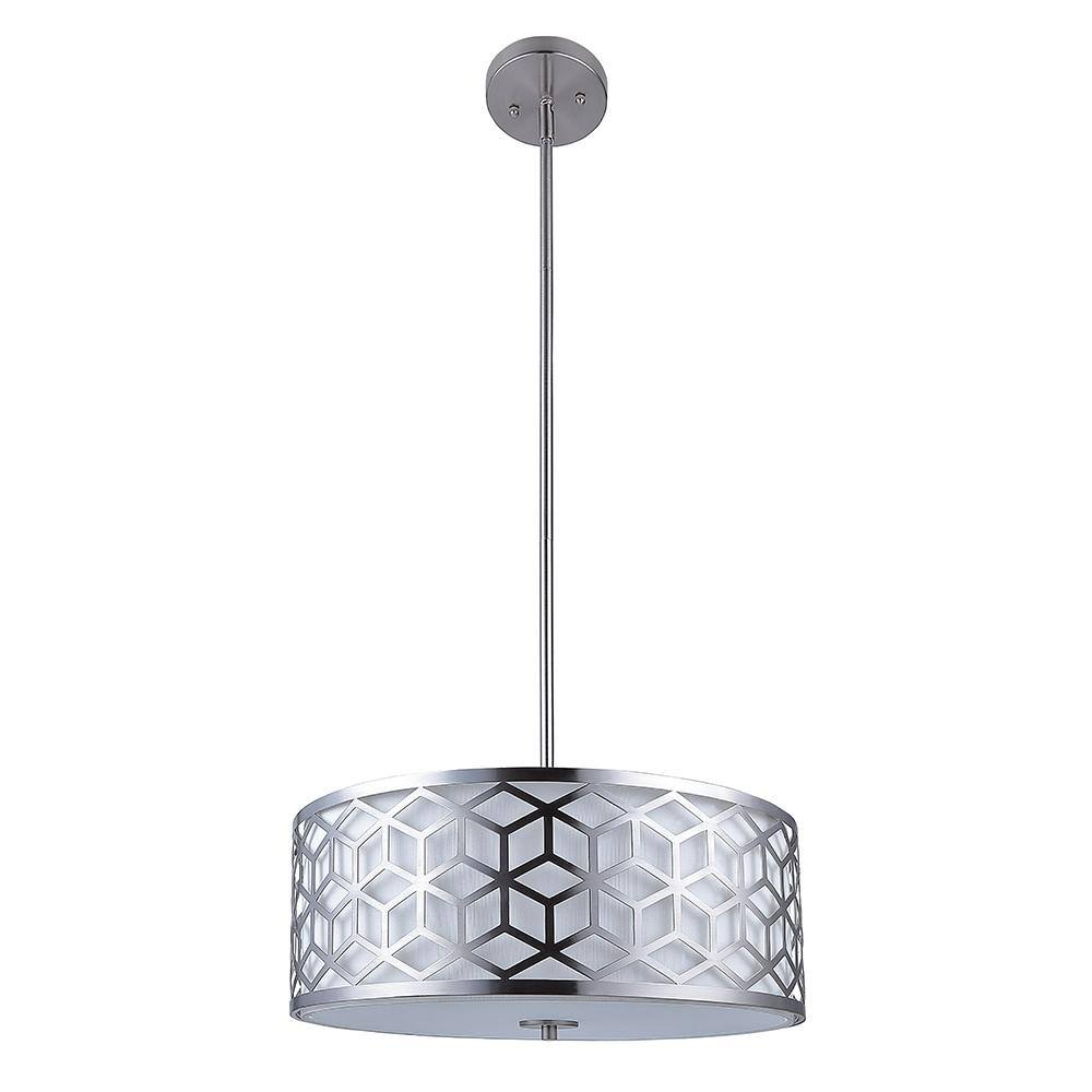 Ali 3-Light Brushed Nickel Pendant with White Fabric Shade
