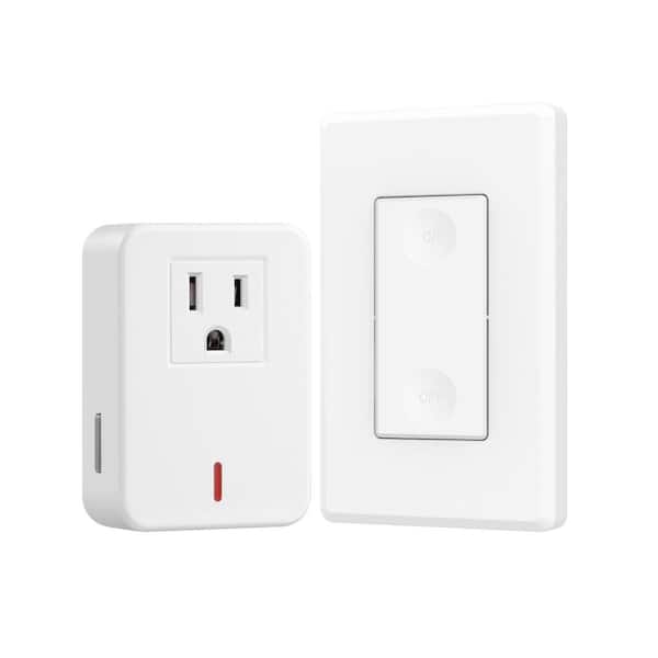 Plug-in Wireless Wall Mount Push Button On-Off Light Switch in White with Outlet Receiver-No Wiring, 100 Feet RF Range