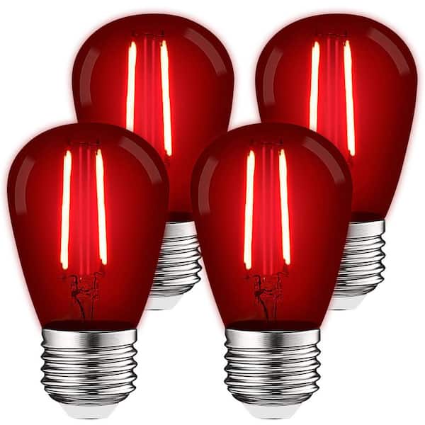 LUXRITE 11-Watt Equivalent S14 Edison LED Red Light Bulb, 0.5-Watt, Outdoor String Light Bulb, UL, E26 Base, Wet Rated (4-Pack)