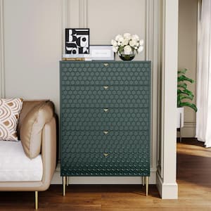 Green Accent Storage Cabinet with 5-Drawer Chest