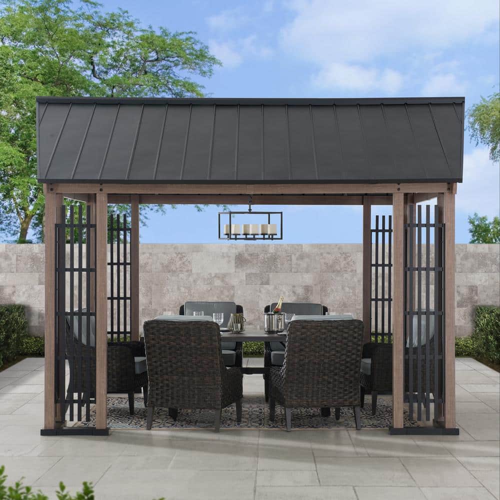 Sunjoy 11x13 ft Black Steel Hardtop Gazebo with Gable Roof