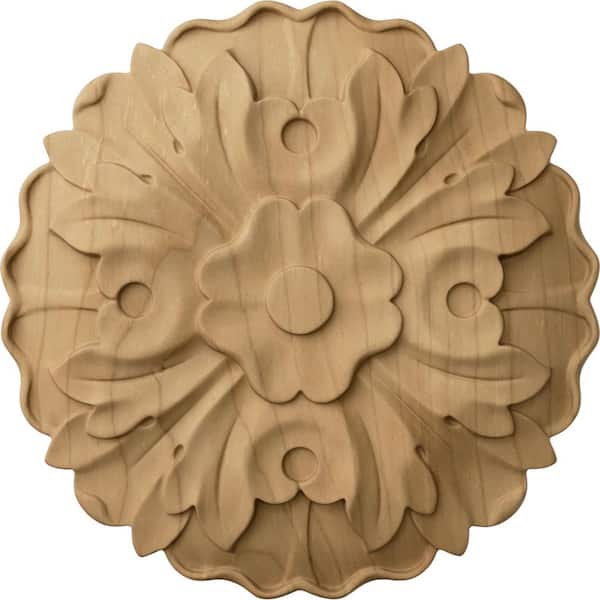Ekena Millwork 5/8 in. x 4-1/4 in. x 4-1/4 in. Unfinished Wood Maple Small Kent Floral Rosette