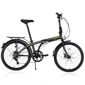 24 in. Folding City Bike Aluminum Frame 7-Speed Folding Bike in Black