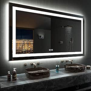 60 in. W x 36 in. H Rectangular Frameless LED Frontlit, RGB Backlit Anti-Fog Tempered Glass Wall Bathroom Vanity Mirror