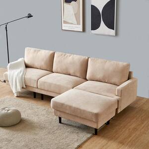 104.6 in. Square Arm Polyester Fabric Modern L-Shaped 3-Seater Sofa with Ottoman in Beige