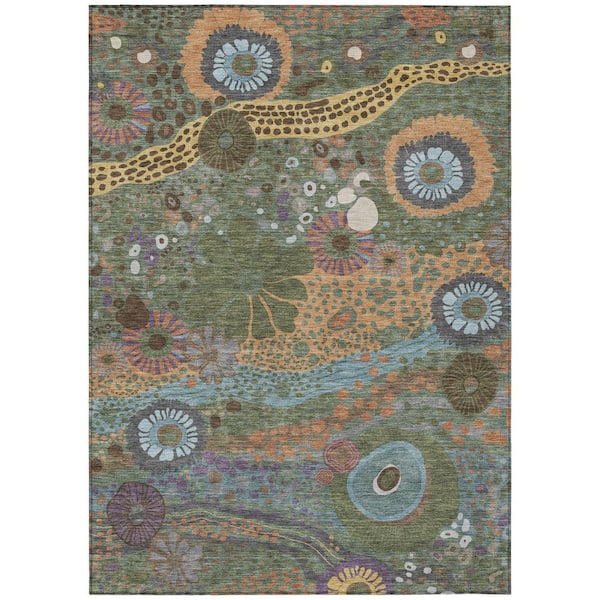 Chantille Machine Washable Indoor/Outdoor Abstract ACN2498 Basil 10 ft. x 14 ft. Area Rug