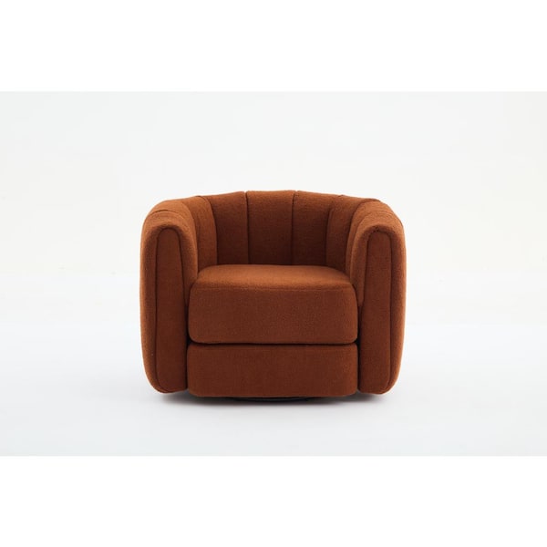 Unbranded Brown Teddy Fabric Metal Outdoor Loveseat with Cushions, Swivel Accent Barrel Chair with Upholstered for Living Room