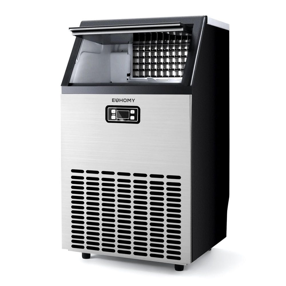 18 in. 150 lbs. /24H Full Size Cubes Undercounter Commercial Freestanding Ice Maker in Silver, 33 lbs. Storage Capacity