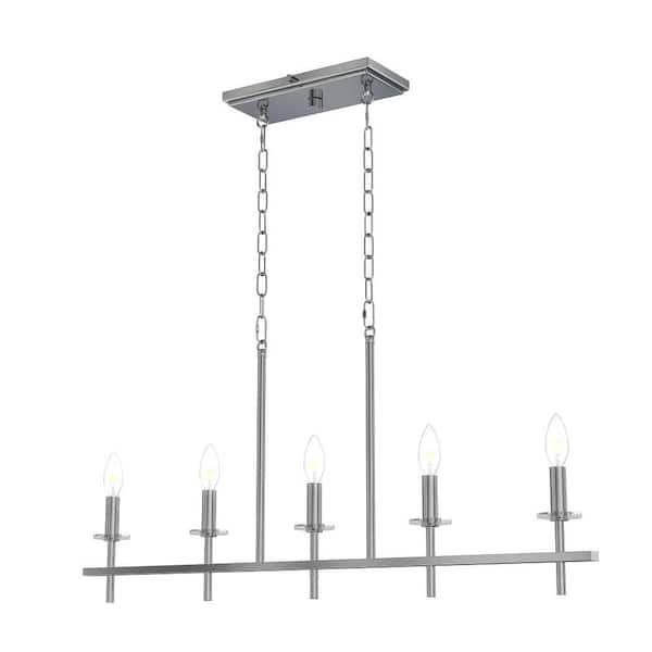 Sapello 36 in. Plug and Play 5-Light Brushed Nickel Linear Chandelier with SkyPlug