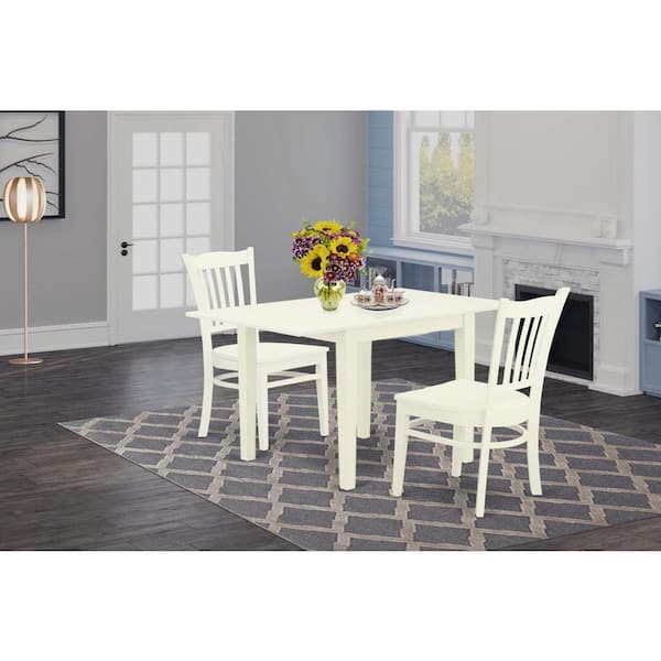 3-Piece Linen White Finish Solid Wood Top Dining Table Set