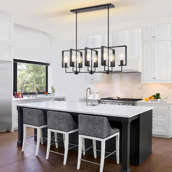 ZSMIHDOH 8-Light Black Modern Farmhouse Metal Kitchen Island