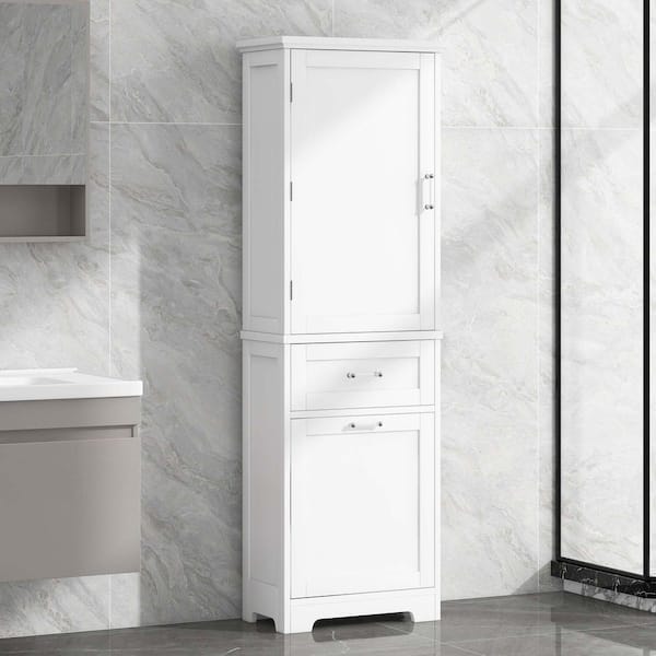 20 in. W x 13 in. D x 68 in. H White Linen Cabinet, Tall Bathroom Storage Cabinet, Freestanding Bathroom Storage Cabinet