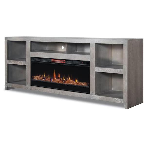 Bridgevine Home 85 in. Fully Assembled Driftwood TV Stand with Electric Fireplace, Fits TV's up to 85 in.