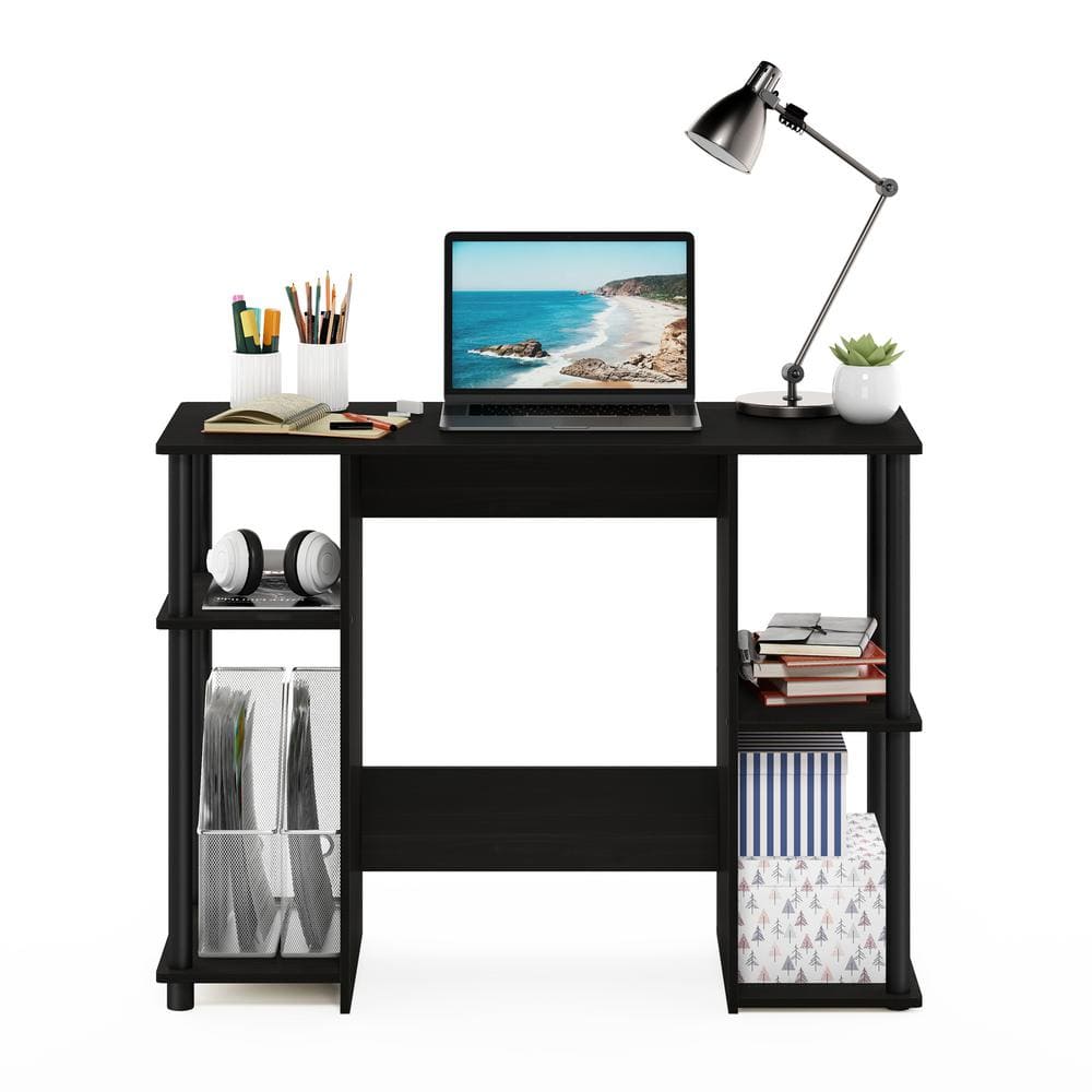 Espresso Compact Wood Computer Desk with Storage Shelves