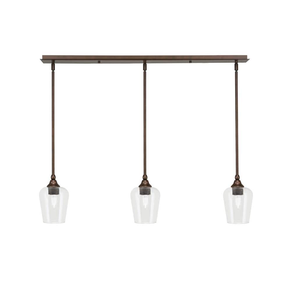 Livingston 100-Watt 3-Light Bronze Shaded Pendant Light with 5 in. Clear Bu