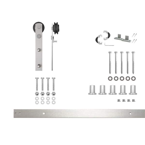 HOMACER 7 ft./84 in. Brushed Nickel Non-Bypass Sliding Barn Door Hardware Kit Arrow Design Roller for Single Door