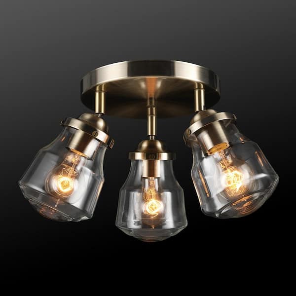 Gerard 1.53 ft. 3-Lights Antique Brass Fixed Track Lighting Kit with Clear Glass Shades, Bulbs Included