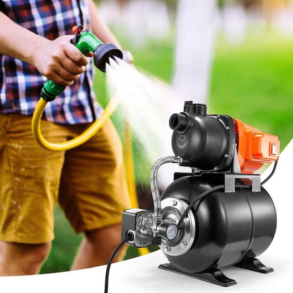 1 HP Shallow Well Pump with Pressure Tank, 1000 GPH/3700 L/H, Automatic Irrigation Water Booster Pump with 164 ft.