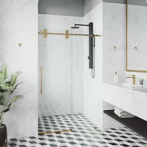 Elan 44 in. to 48 in. x 74 in. Frameless Sliding Shower Door in Matte Gold with Clear Glass and Handle