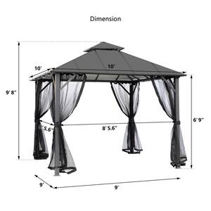 10 ft. x 10 ft. Outdoor Hardtop Insulated Aluminum Frame Patio Gazebo with Double Roof and Netting