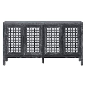 58.00 in. W x 15.00 in. D x 32.00 in. H Black Mirrored Linen Cabinet with Closed Grain Pattern