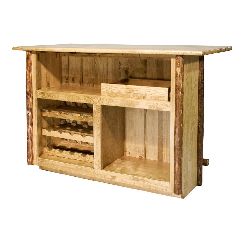 Rustic Pine Deluxe Bar with Wine Rack and Glass Storage