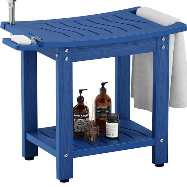 Mximu 15.3 in. x 11.1 in. x 17.5 in. Navy HIPS Plastic Outdoor Pool Garden Stool /Indoor Bathroom Stool Bench