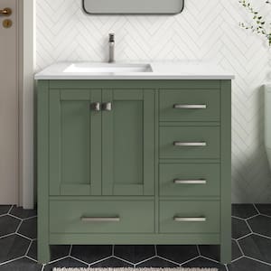 Anneliese 36 in. W x 21 in. D x 35 in. H Single Sink Freestanding Bath Vanity in Forest Green with White Quartz Top