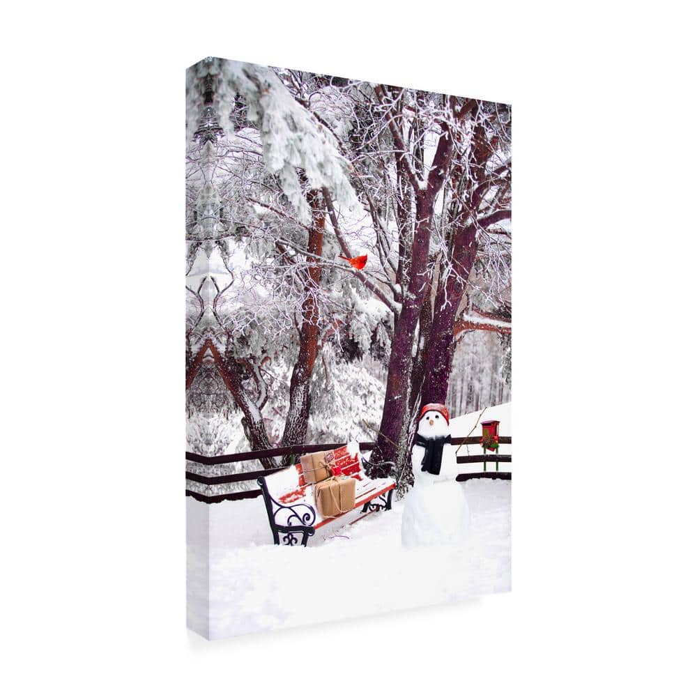 Winter Wonderland Snowy Bench and Snowman Canvas Print