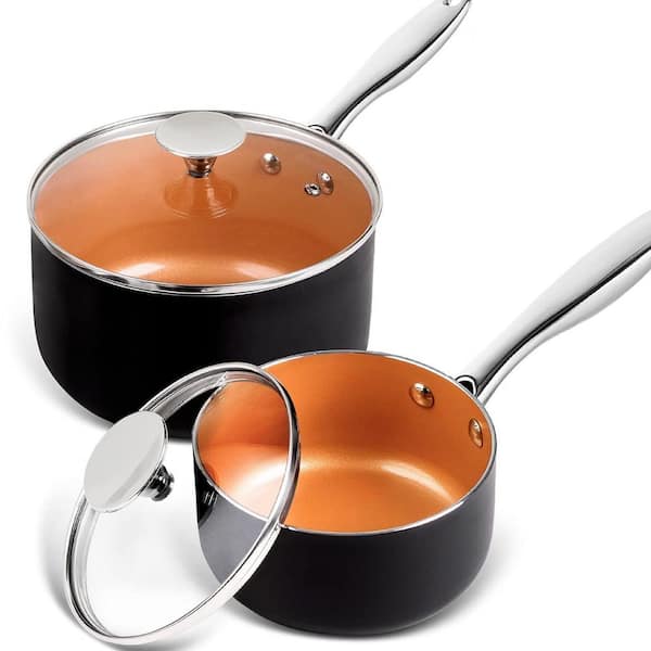 Unbranded 1.5+ 3 qt. Aluminum Nonstick Sauce Pan in Copper with Lids