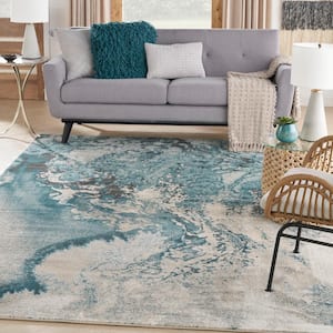 Maxell Ivory/Teal 8 ft. x 11 ft. Abstract Contemporary Area Rug